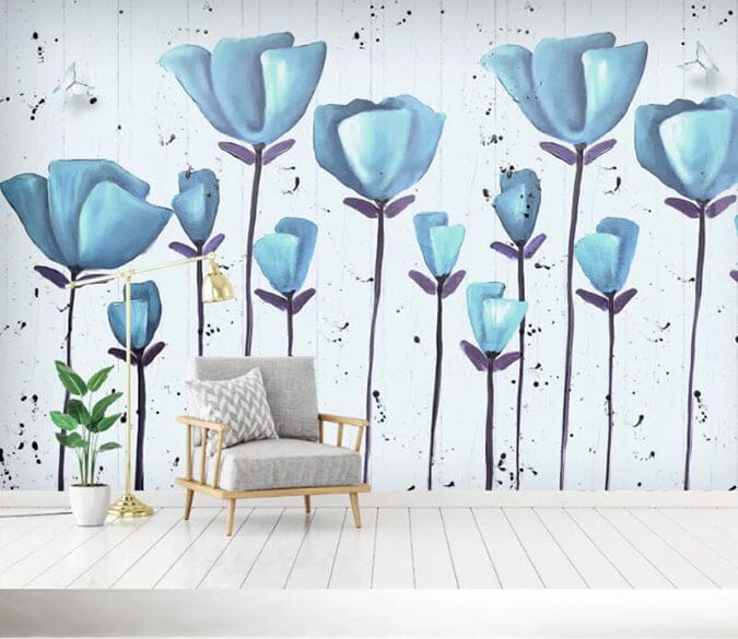 3D Blue Flowers 1517 Wall Murals Wallpaper AJ Wallpaper 2 