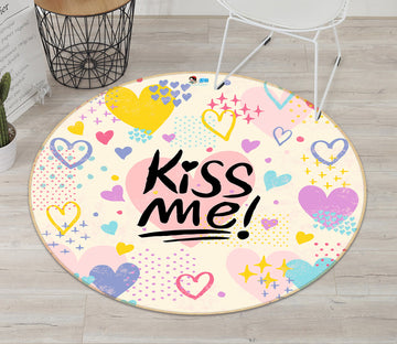 3D Color Heart Kiss 75030 Round Non Slip Rug Mat