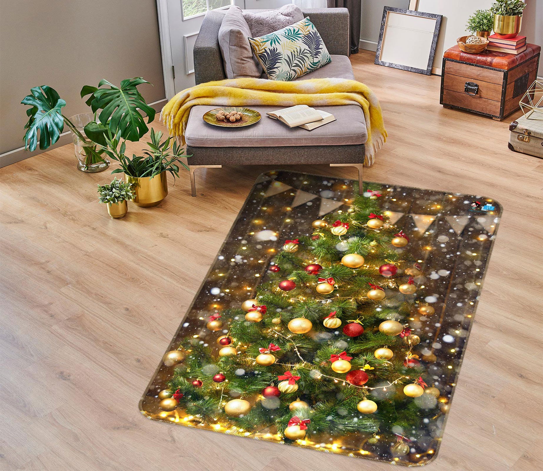 3D Tree Ball 55047 Christmas Non Slip Rug Mat Xmas