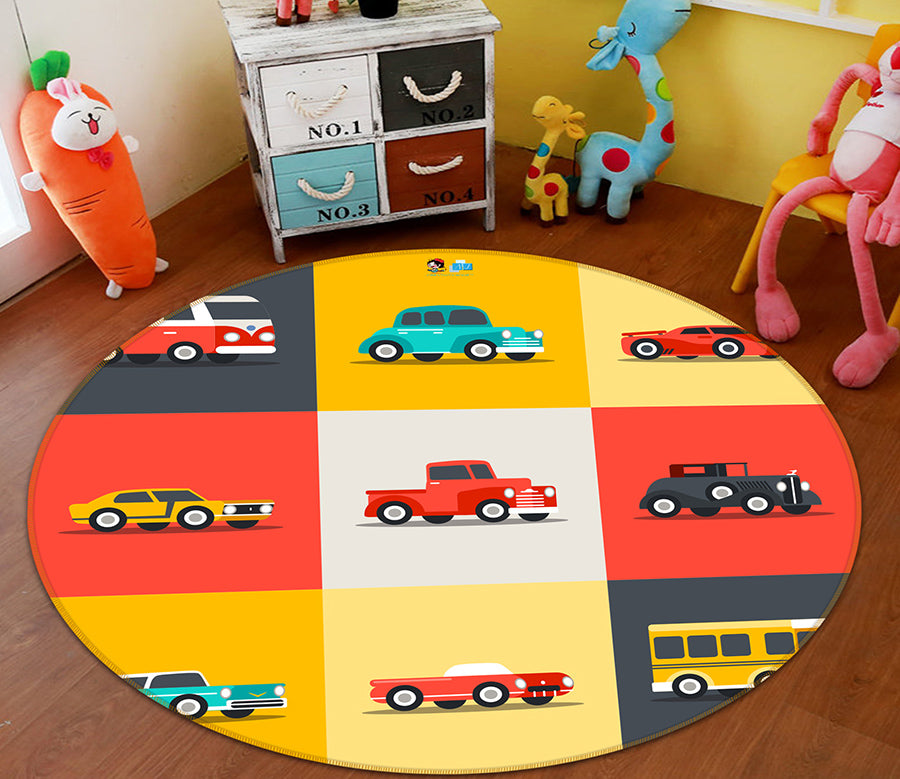 3D Color Plaid Car Pattern 64059 Round Non Slip Rug Mat