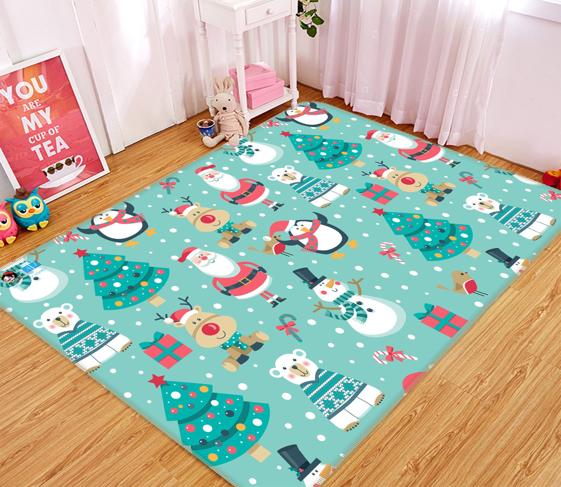 3D Snowman Tree Santa 54260 Christmas Non Slip Rug Mat Xmas