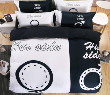 3D Black White His Her 1026 Bed Pillowcases Quilt