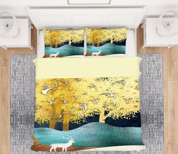 3D Golden Tree 12093 Bed Pillowcases Quilt