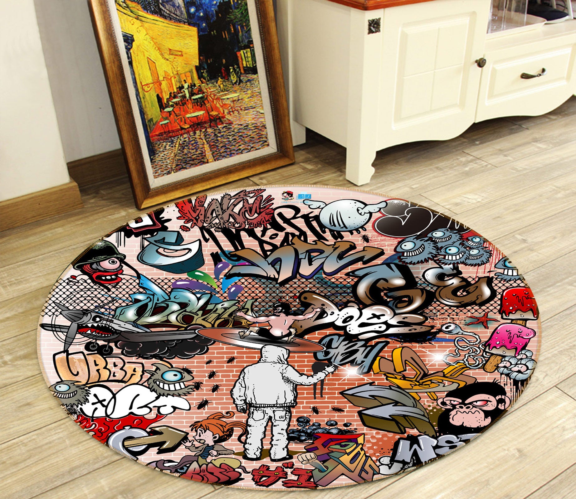 3D Graffiti Wall 81254 Round Non Slip Rug Mat