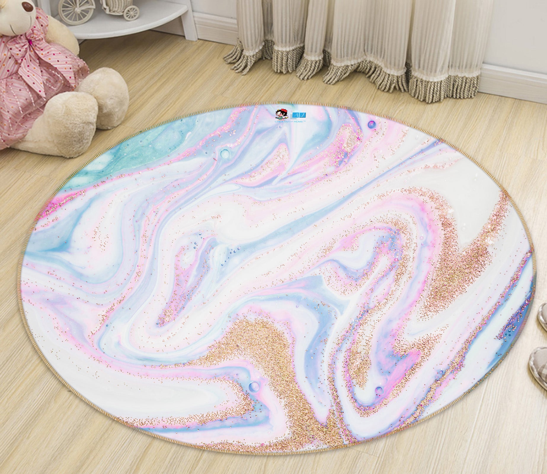 3D Color Marbling 69239 Round Non Slip Rug Mat