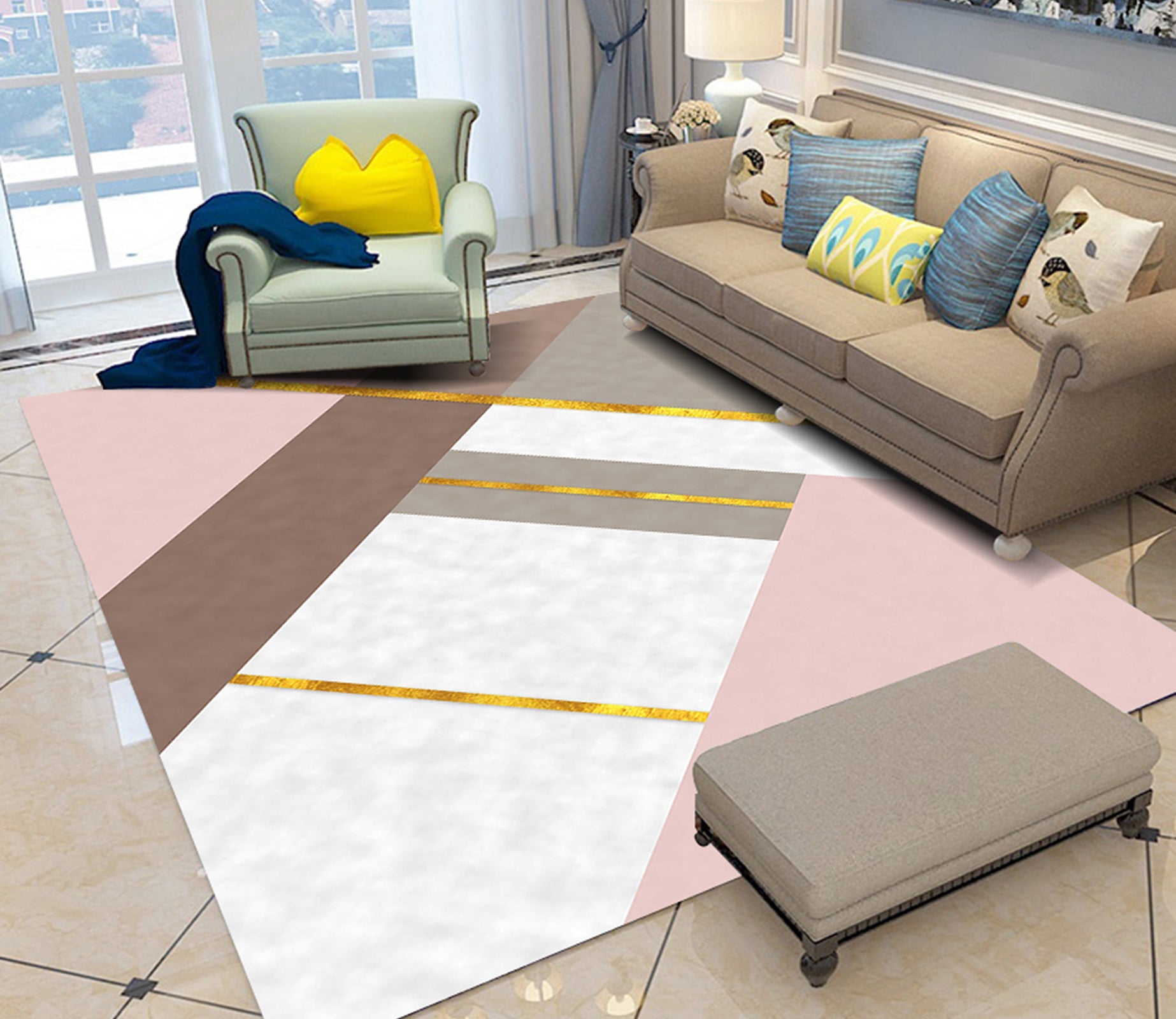 3D Colored Geometric Pattern WG443 Non Slip Rug Mat Mat AJ Creativity Home 
