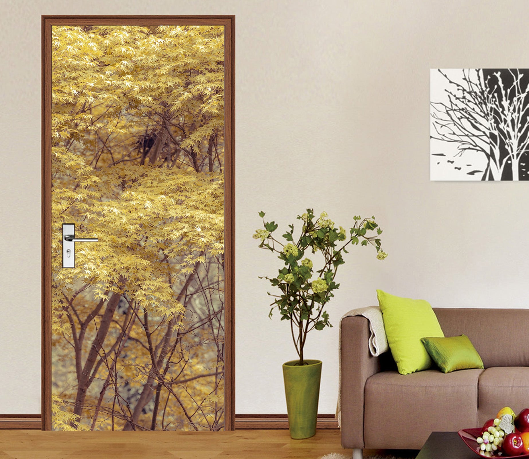3D Yellow Wood 5165 Assaf Frank Door Mural