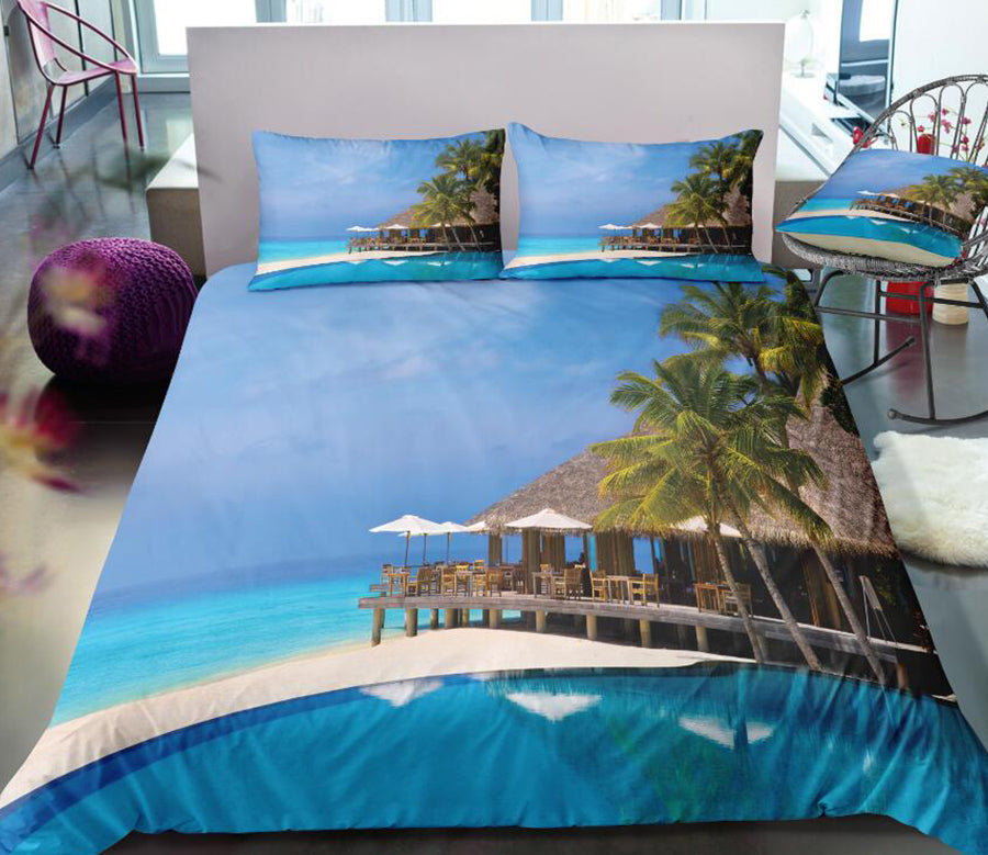 3D Seaside House 1104 Bed Pillowcases Quilt