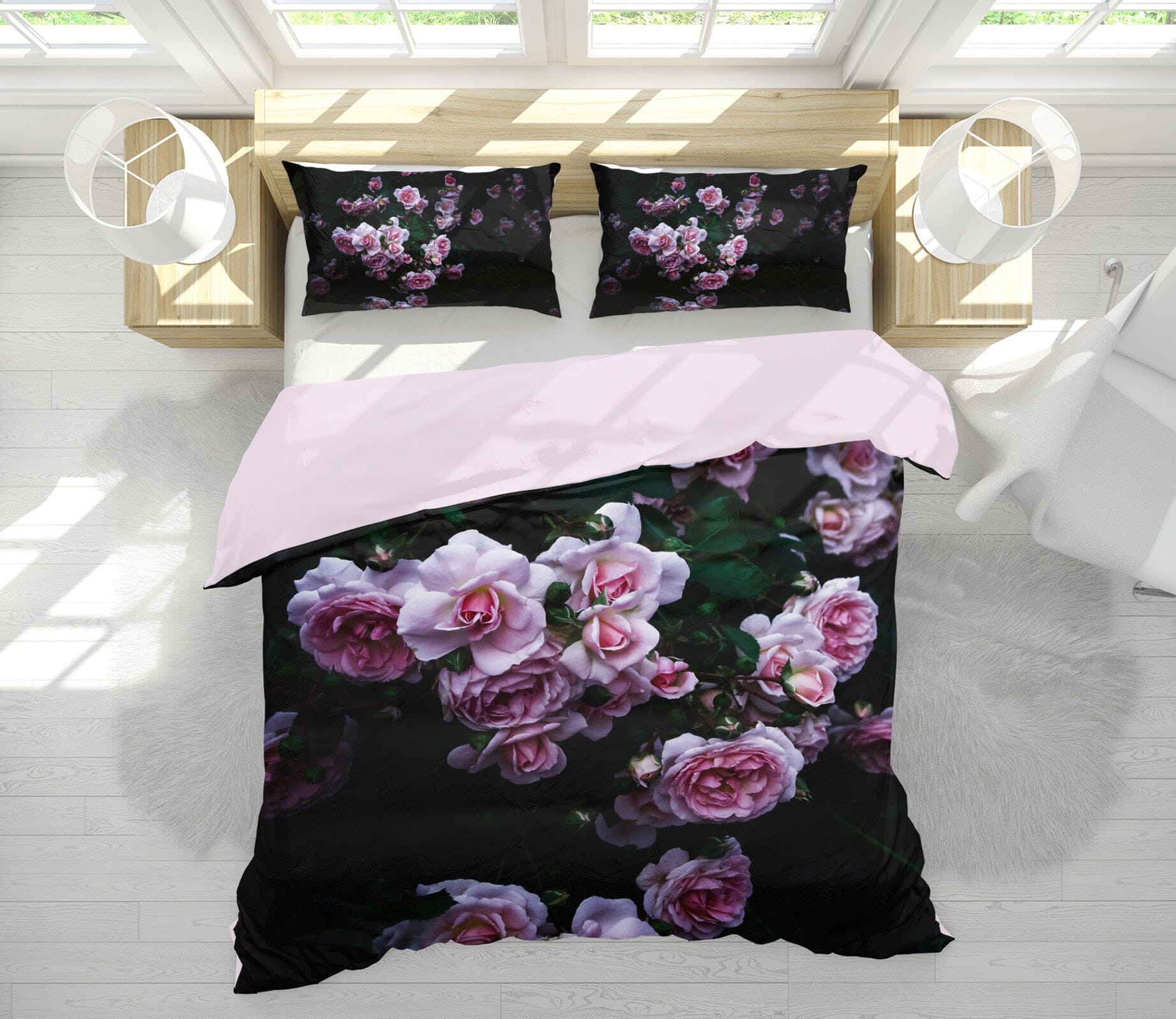 3D Pink Rose 2002 Noirblanc777 Bedding Bed Pillowcases Quilt Quiet Covers AJ Creativity Home 