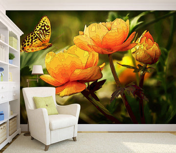 3D Yellow Flower Butterfly 9119 Alius Herb Wall Mural Wall Murals