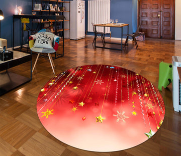 3D Yellow Star Pendant 65229 Christmas Round Non Slip Rug Mat Xmas