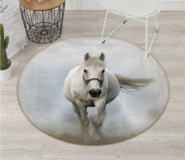 3D White Horse 82238 Animal Round Non Slip Rug Mat