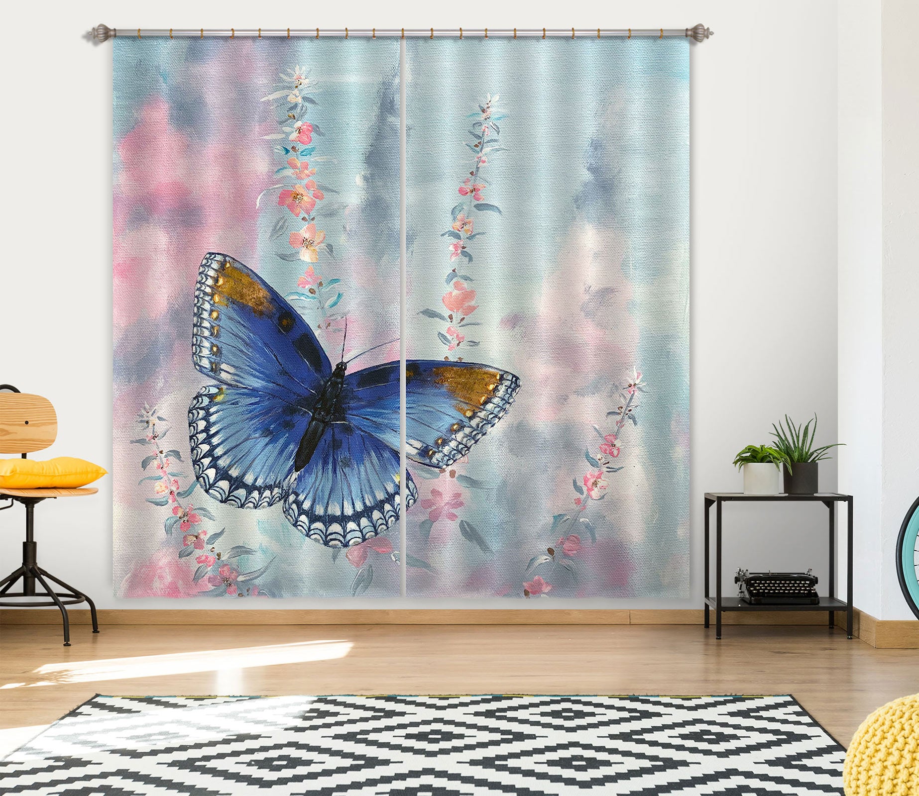 3D Butterfly Blue 9760 Marina Zotova Curtain Curtains Drapes