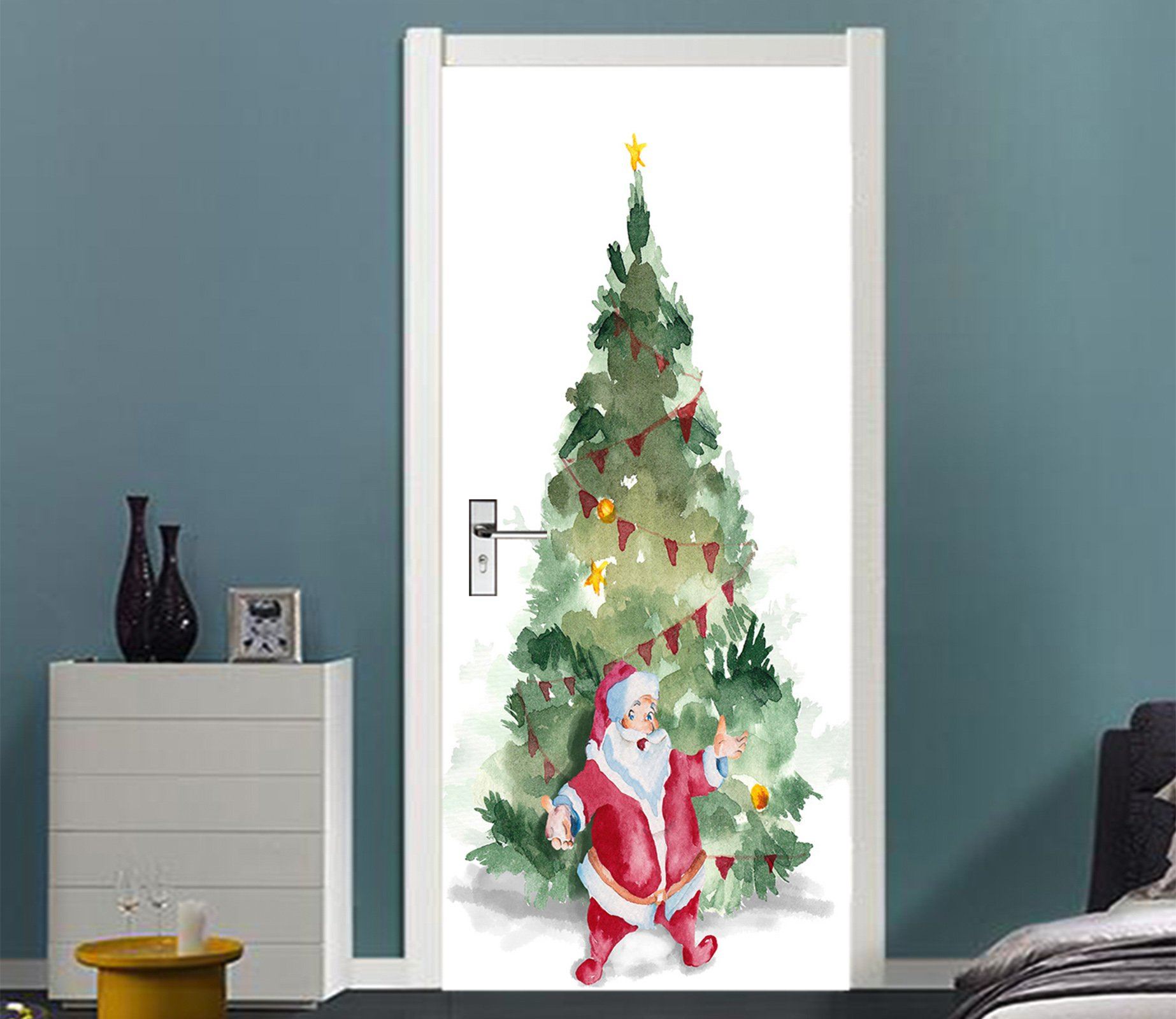 3D Christmas Xmas Tree Santa Claus 5 Door Mural Wallpaper AJ Wallpaper 