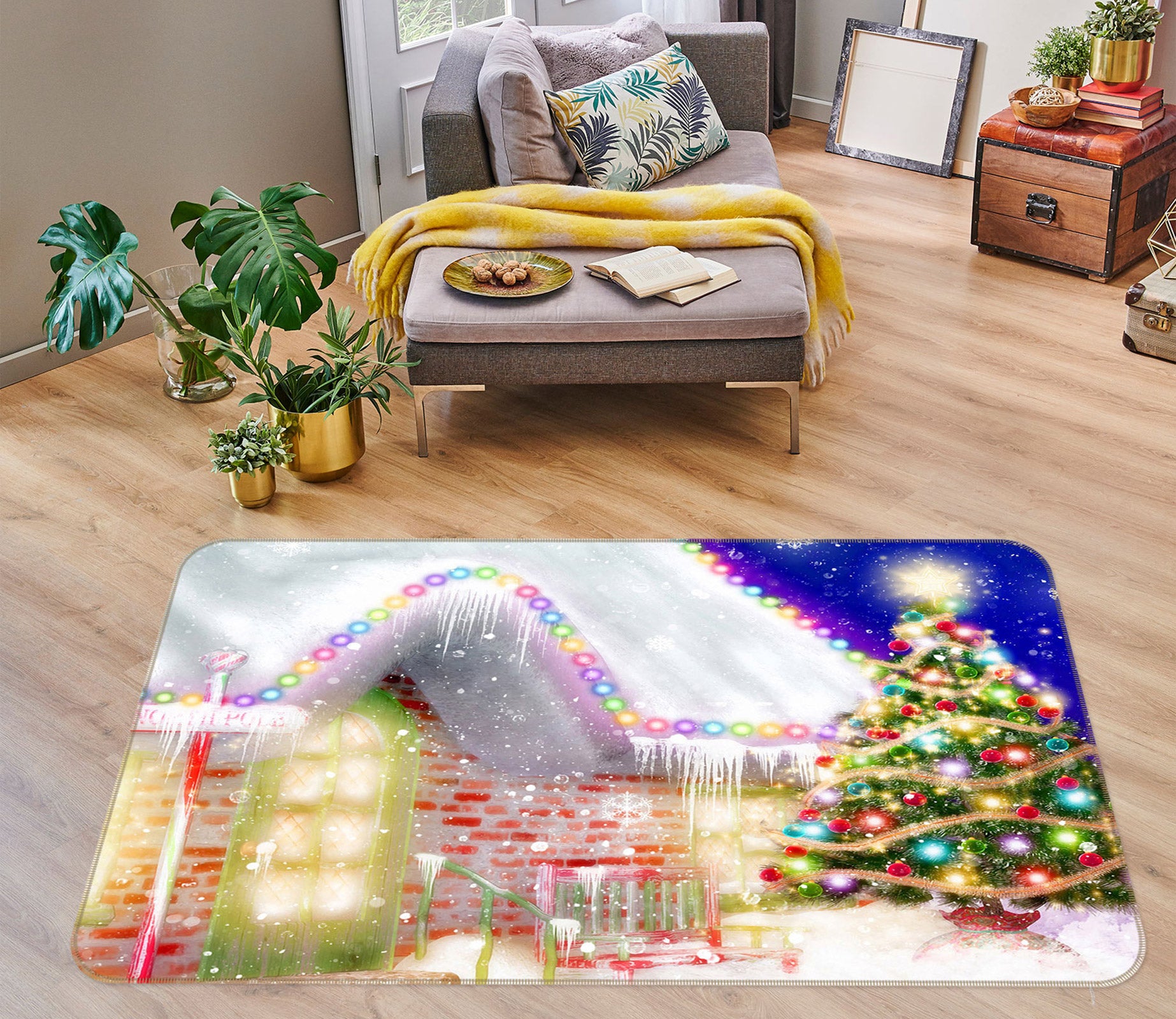 3D Snow Lantern House 75151 Non Slip Rug Mat