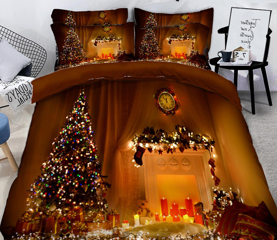 3D Christmas Tree String Lights 45052 Christmas Quilt Duvet Cover Xmas Bed Pillowcases