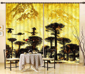 3D Forest Dragon Shadow 7216 Ciruelo Curtain Curtains Drapes