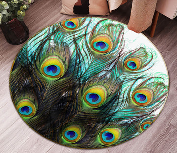 3D Peacock Feather 29085 Round Non Slip Rug Mat