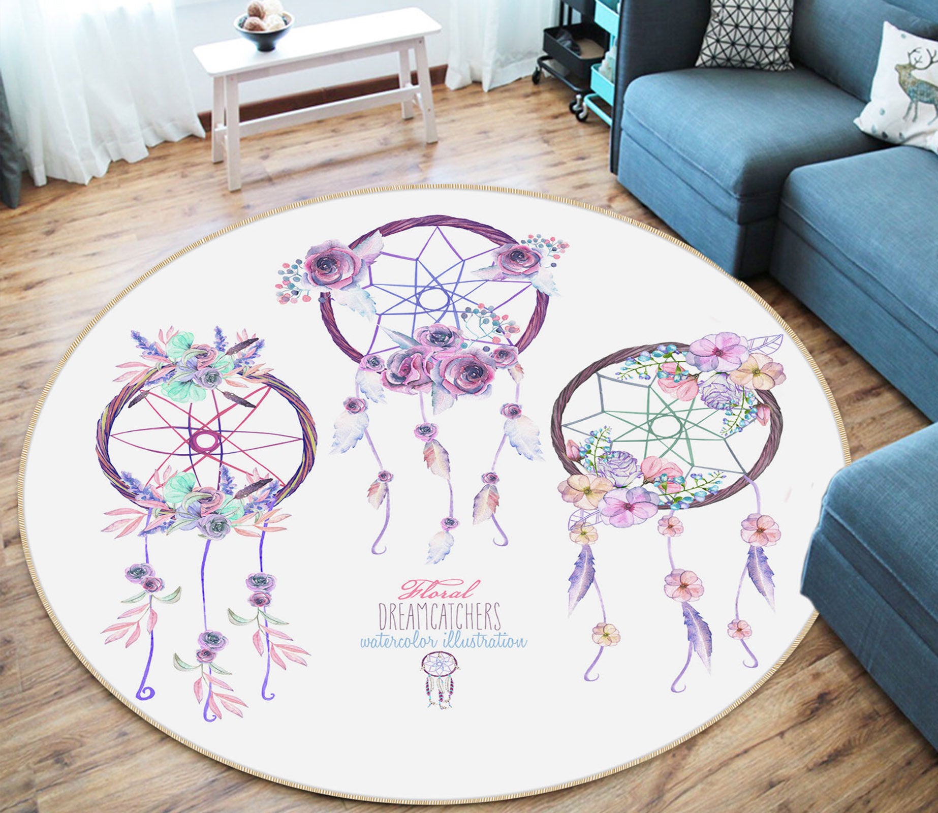 3D Three Dream Catchers 29030 Round Non Slip Rug Mat