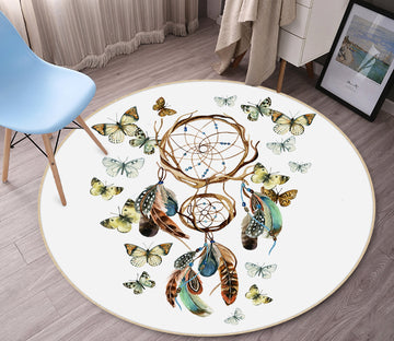 3D Butterfly Dream Catcher 29093 Round Non Slip Rug Mat