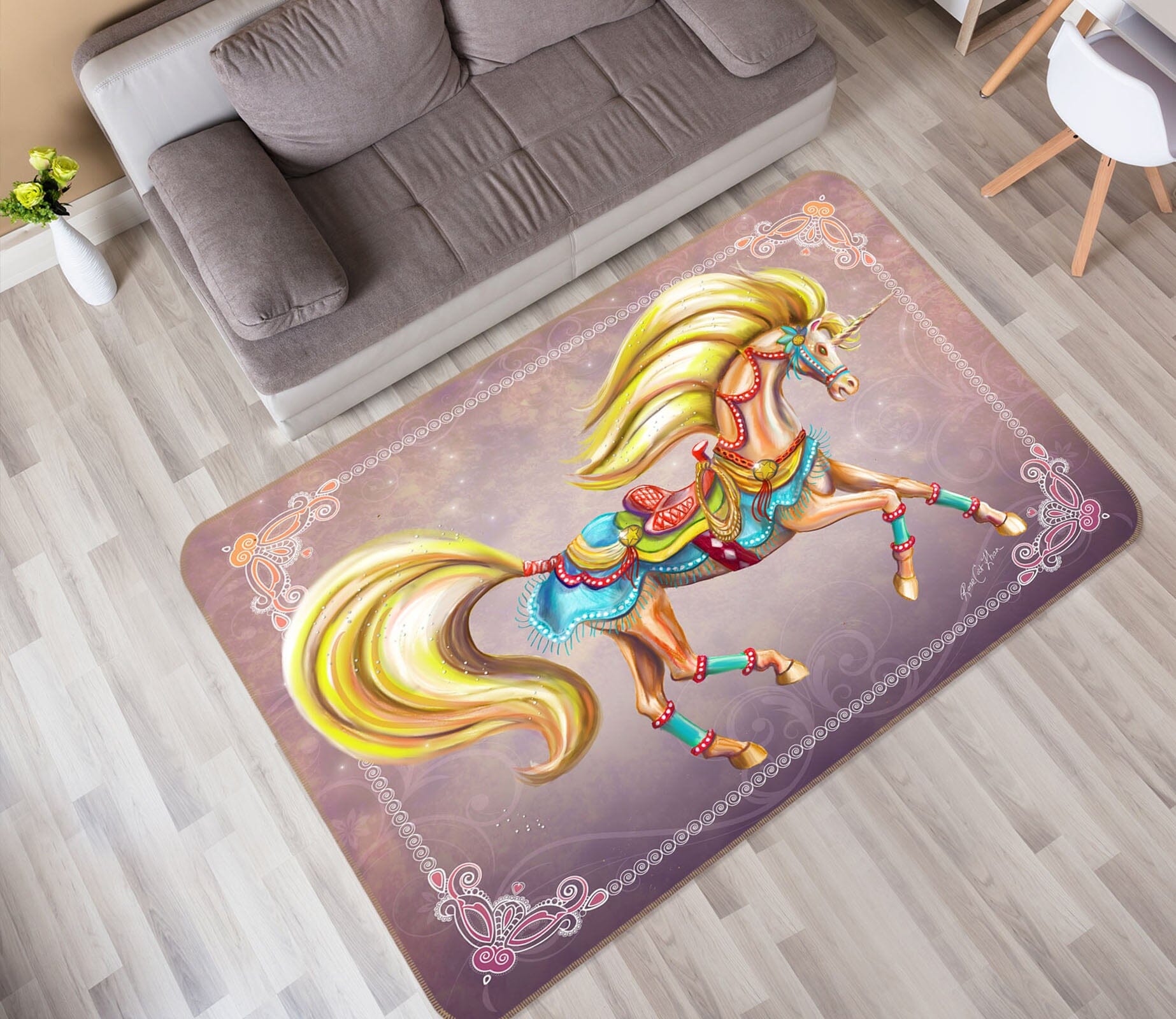 3D Golden Unicorn 3025 Rose Catherine Khan Rug Non Slip Rug Matt Mat AJ Creativity Home 