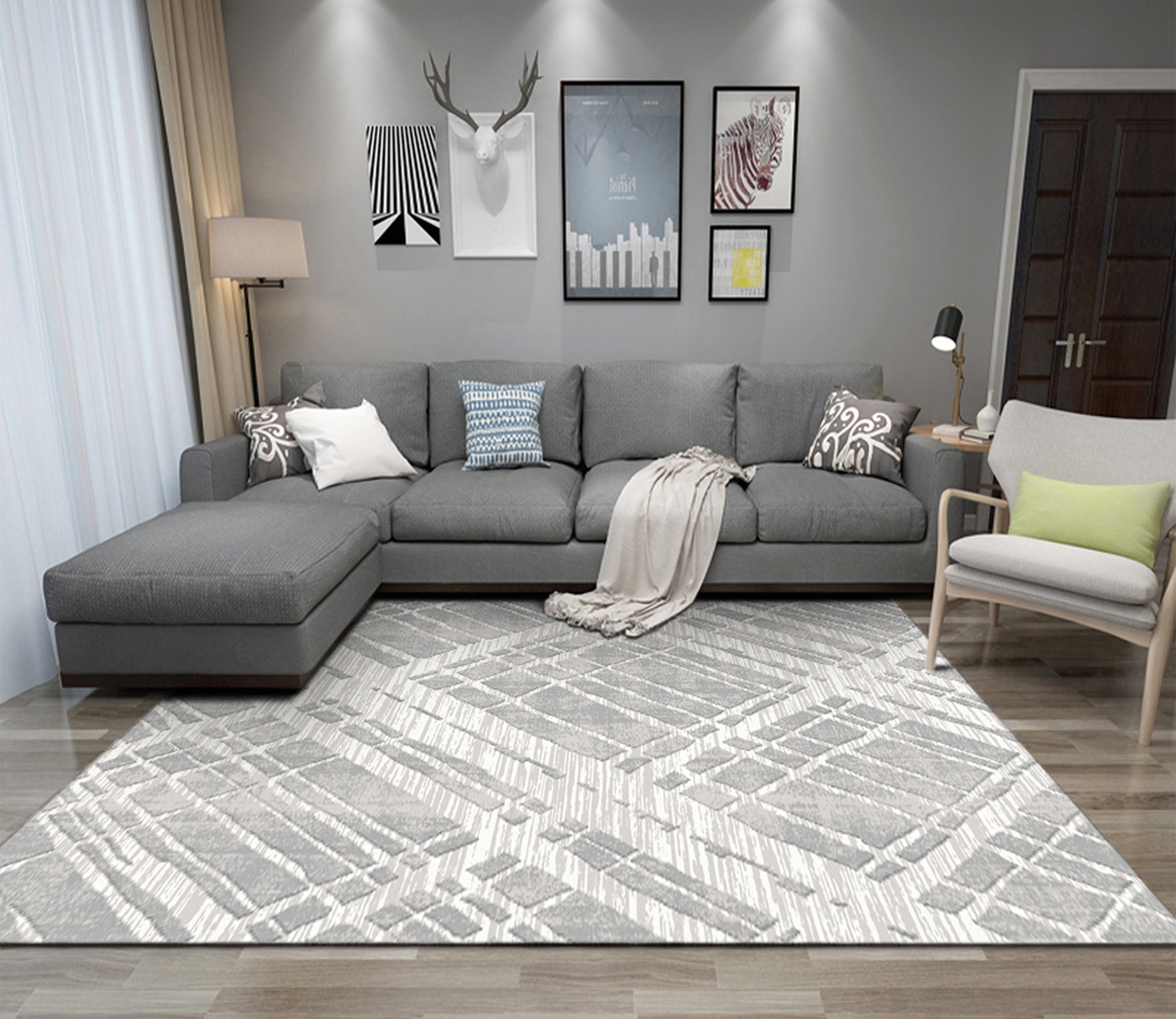 3D Gray Stripe WG084 Non Slip Rug Mat Mat AJ Creativity Home 