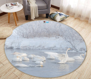 3D Snow Swan 74189 Round Non Slip Rug Mat