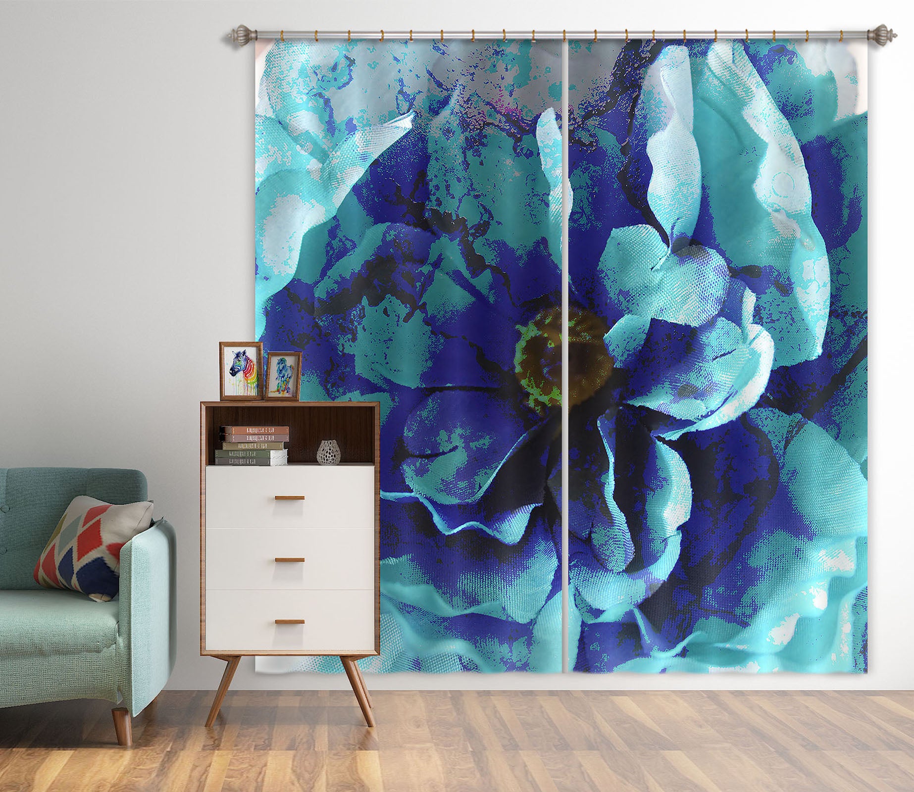 3D Blue Flower 70090 Shandra Smith Curtain Curtains Drapes