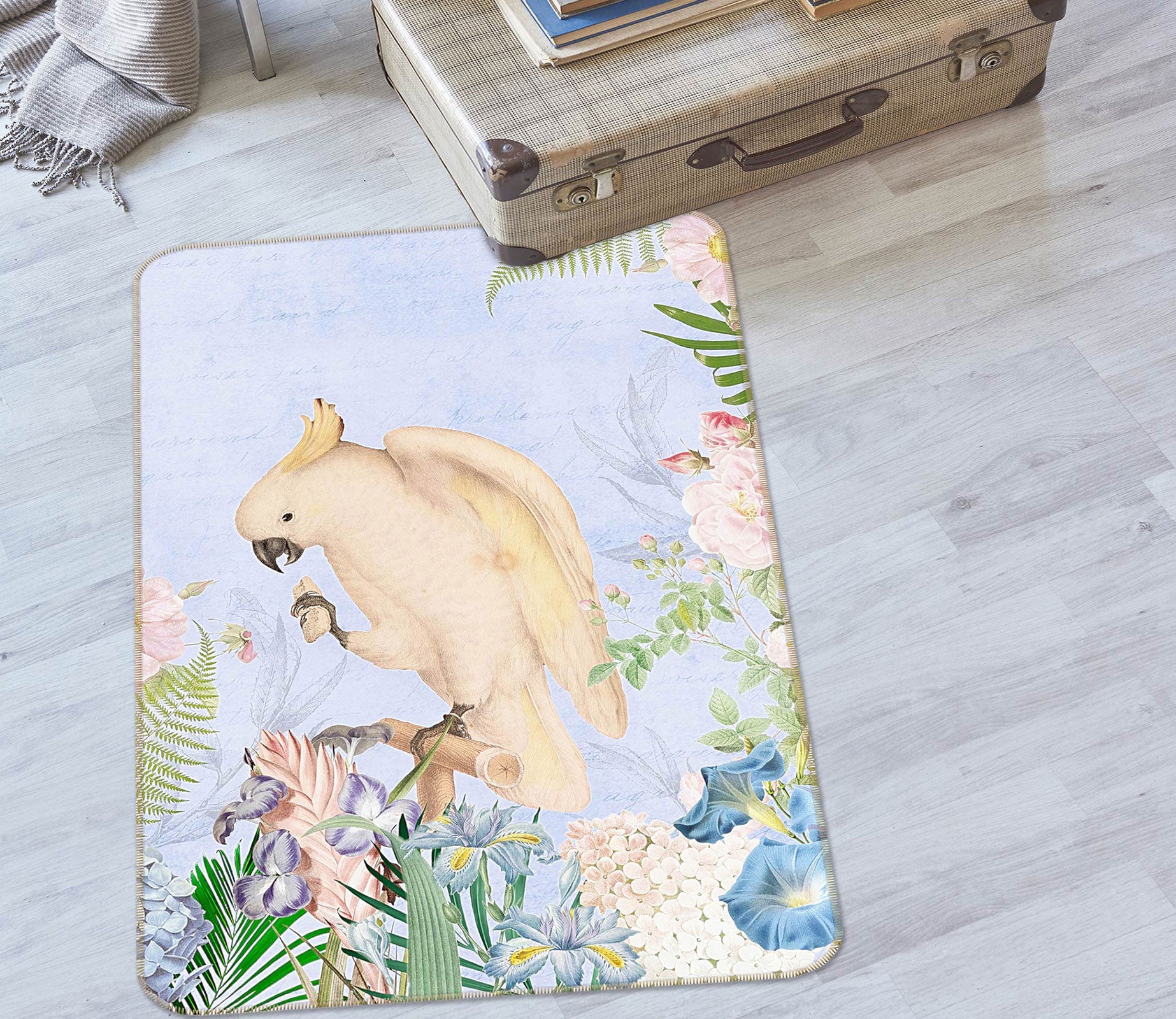 3D White Parrot 157 Uta Naumann Rug Non Slip Rug Mat