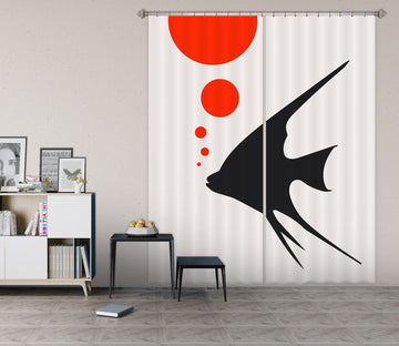 3D Black Fish 1015 Boris Draschoff Curtain Curtains Drapes