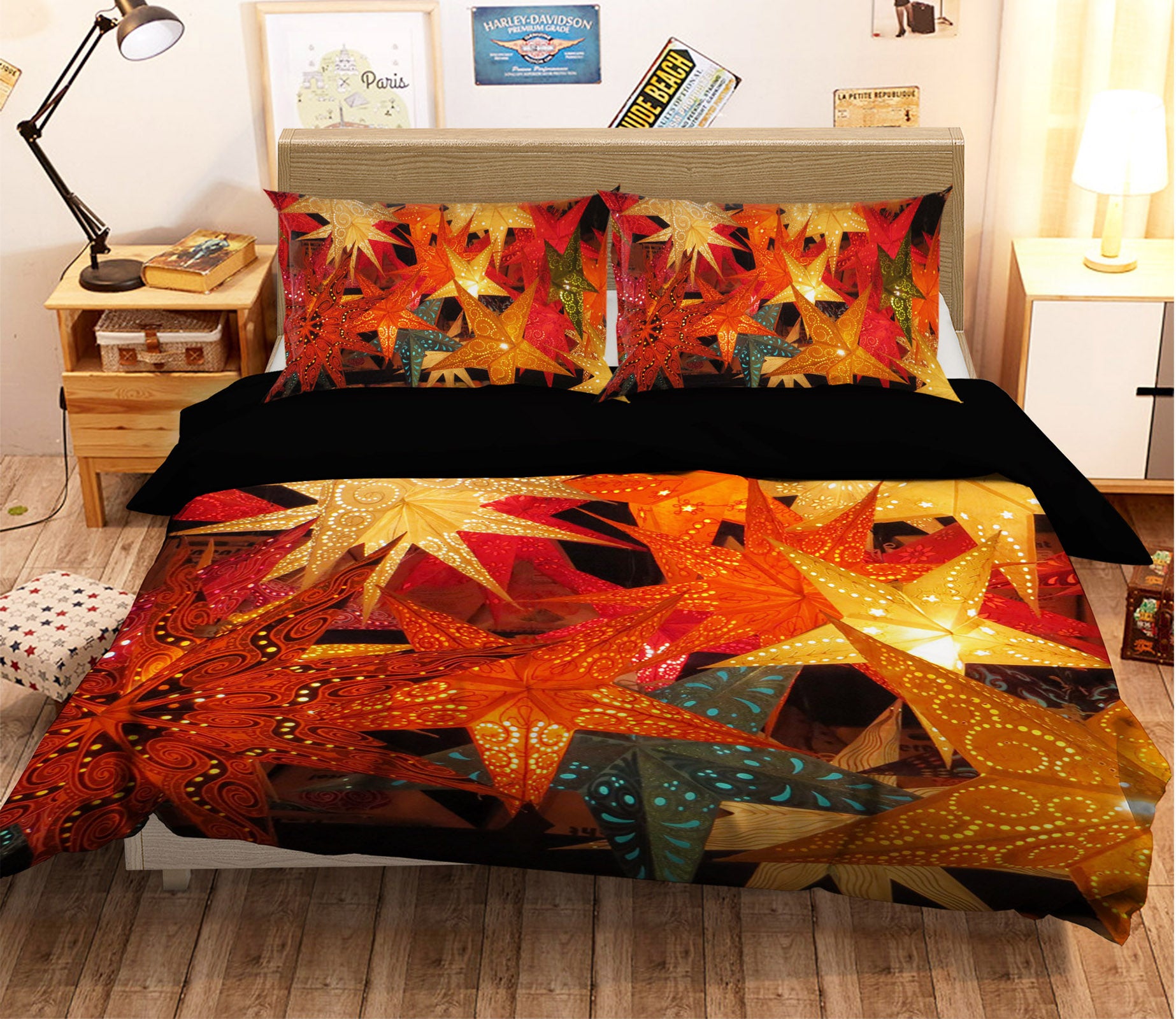 3D Pentagram Lights 45013 Christmas Quilt Duvet Cover Xmas Bed Pillowcases