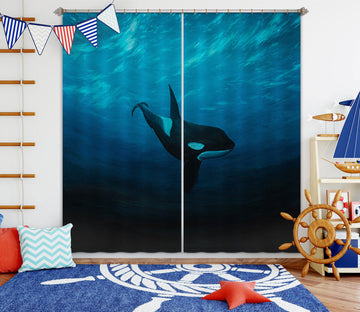 3D Sea Whale 1729 Marina Zotova Curtain Curtains Drapes