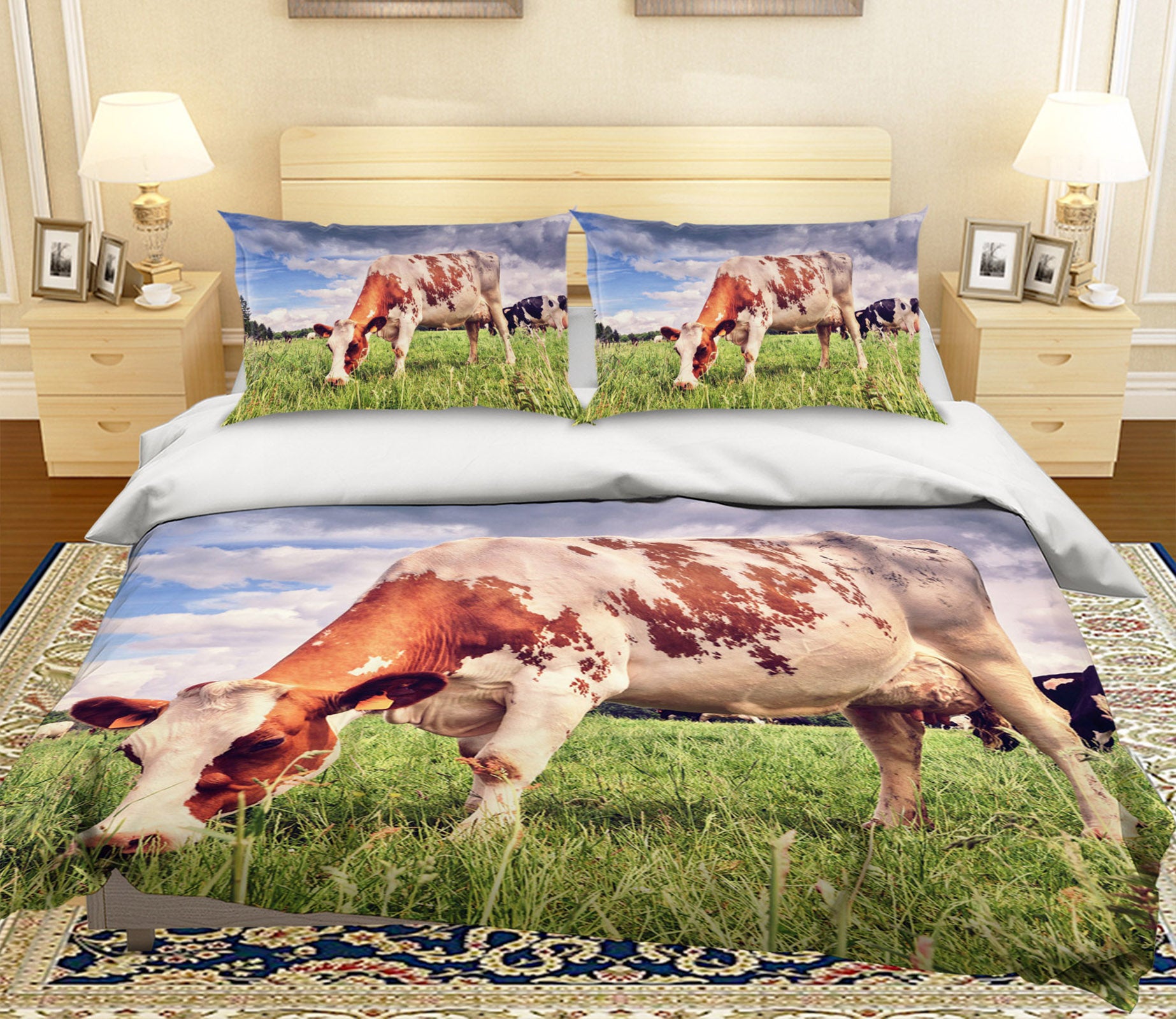 3D Cattle Grassland 045 Bed Pillowcases Quilt