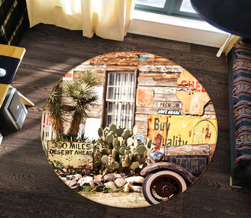 3D Retro Car 80209 Round Non Slip Rug Mat