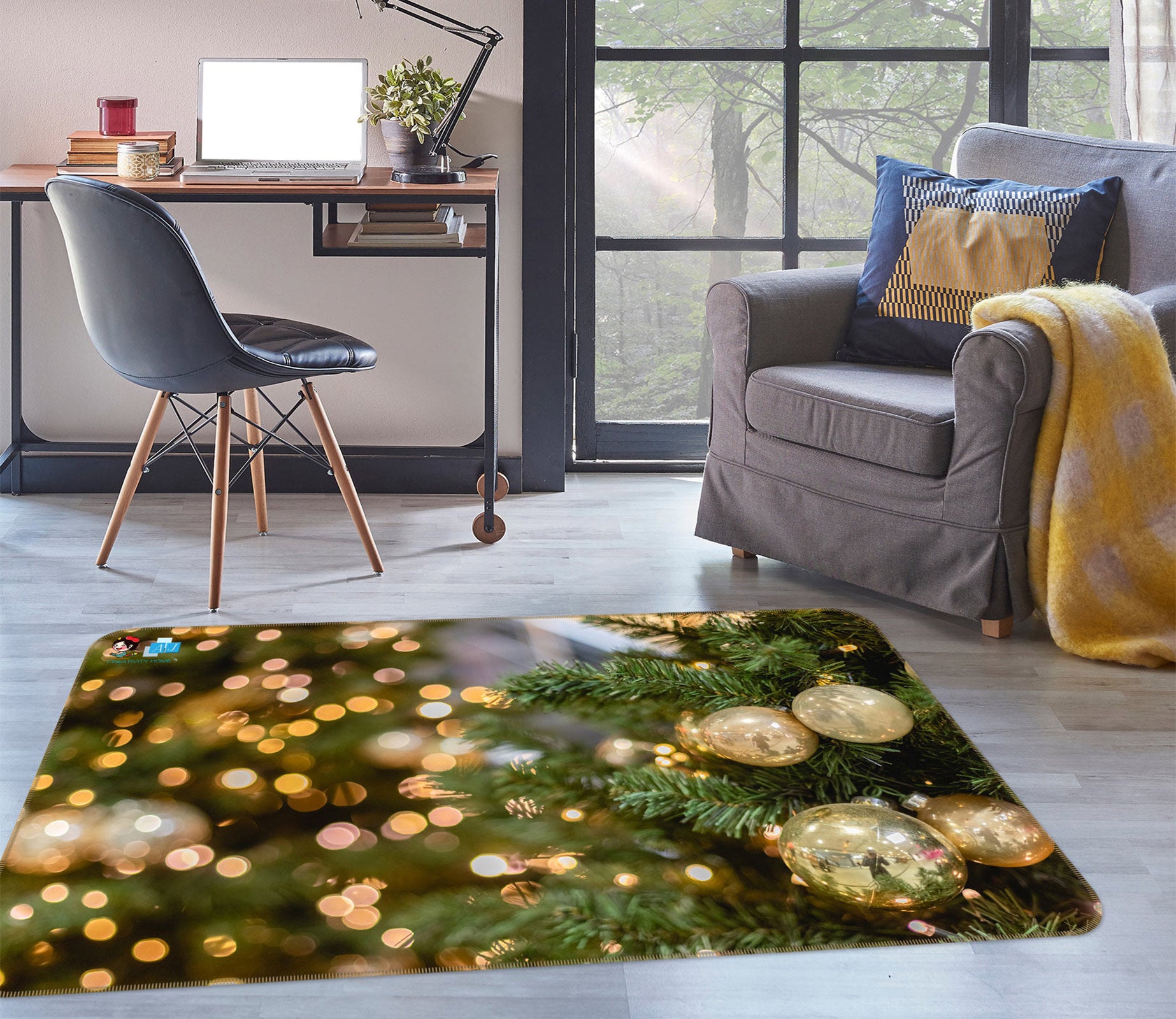 3D Tree White Ball 55023 Christmas Non Slip Rug Mat Xmas