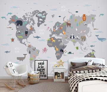 3D Painted Animals 2125 World Map Wall Murals Wallpaper AJ Wallpaper 2 