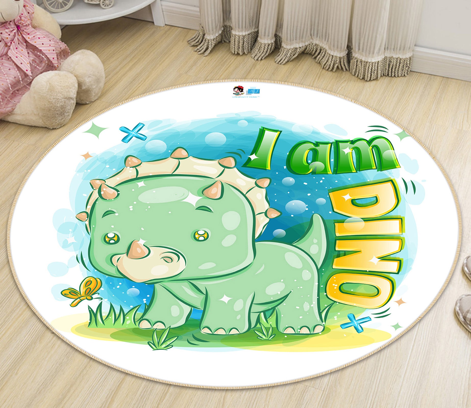 3D Cartoon Dinosaur 74266 Round Non Slip Rug Mat