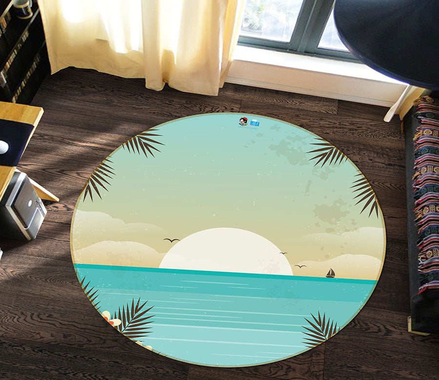 3D Sea Surface Sun 64082 Round Non Slip Rug Mat