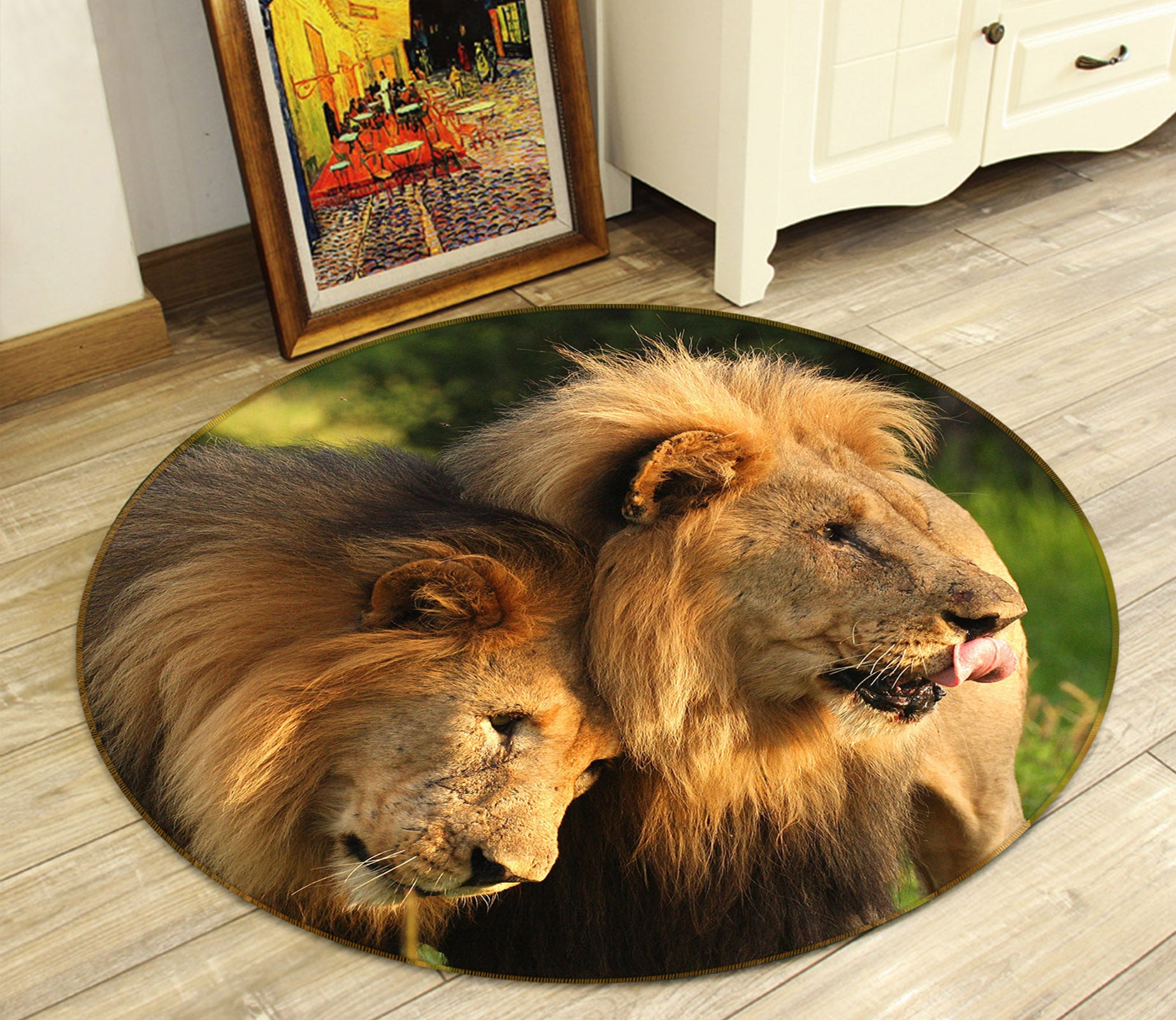 3D Lion 37239 Animal Round Non Slip Rug Mat