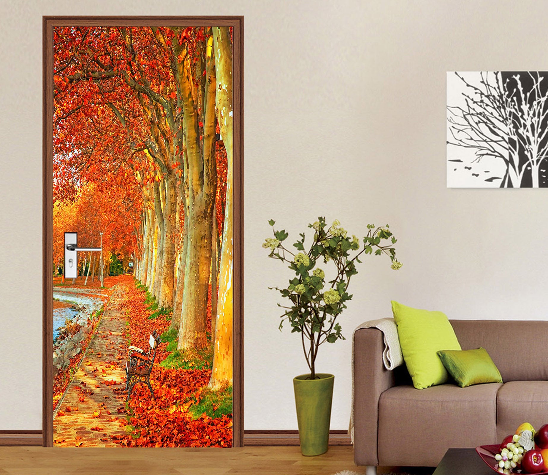 3D Red Leaf Tree 25091 Door Mural