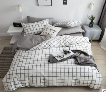3D White Grid 15122 Bed Pillowcases Quilt