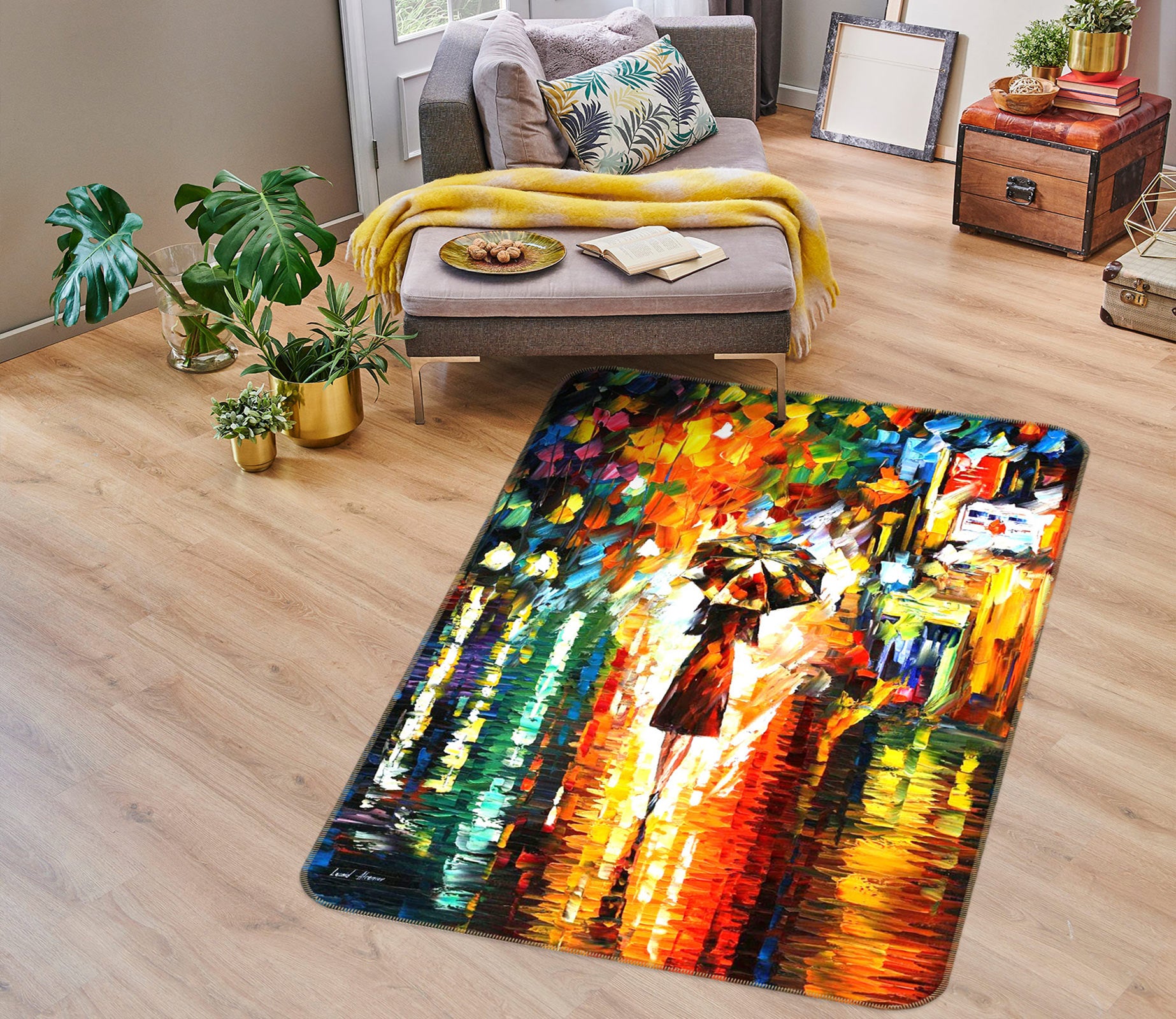 3D Color Oil Painting Female Umbrella 76151 Non Slip Rug Mat