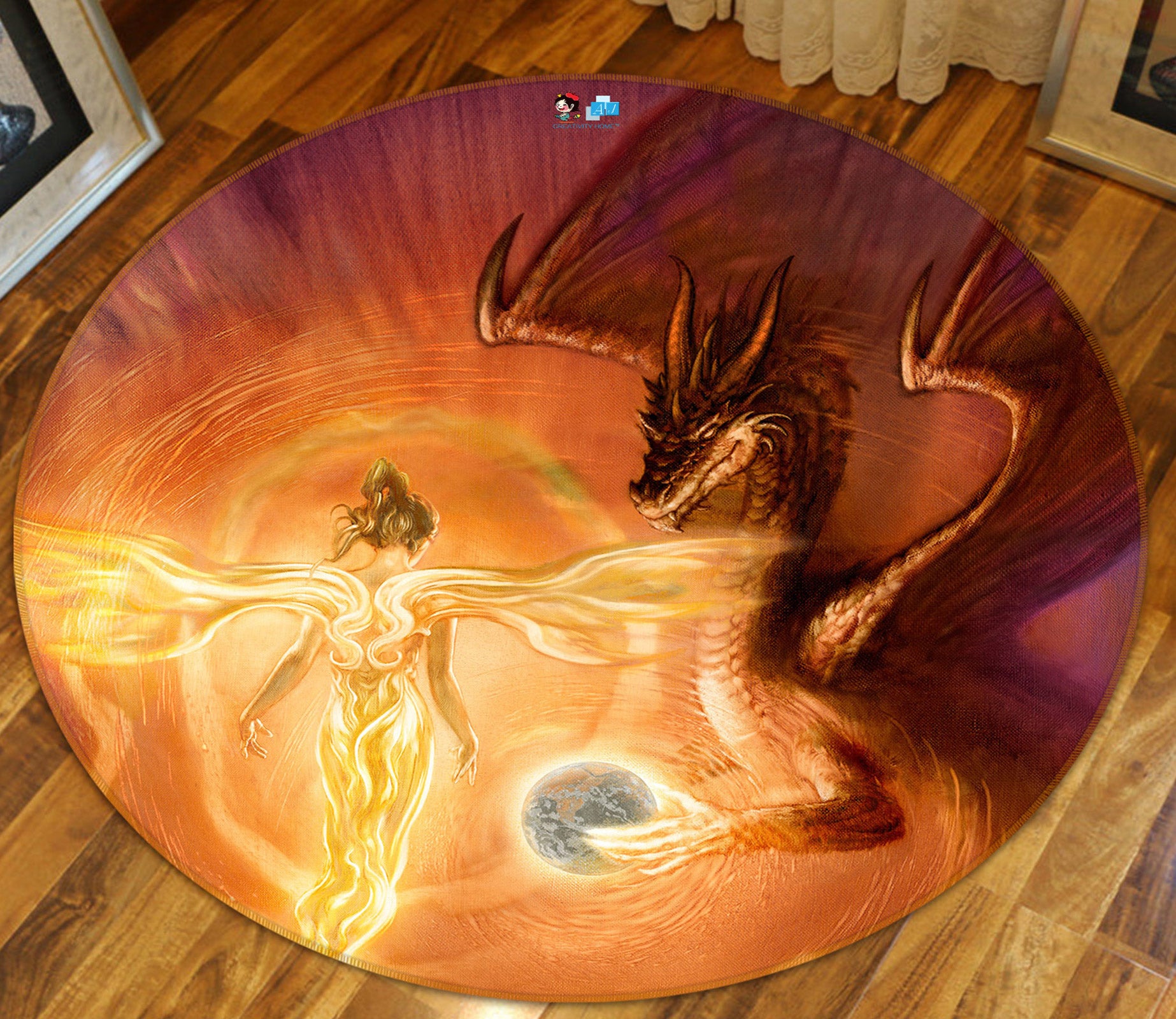 3D Elf Girl Dragon Egg 6139 Ciruelo Rug Round Non Slip Rug Mat