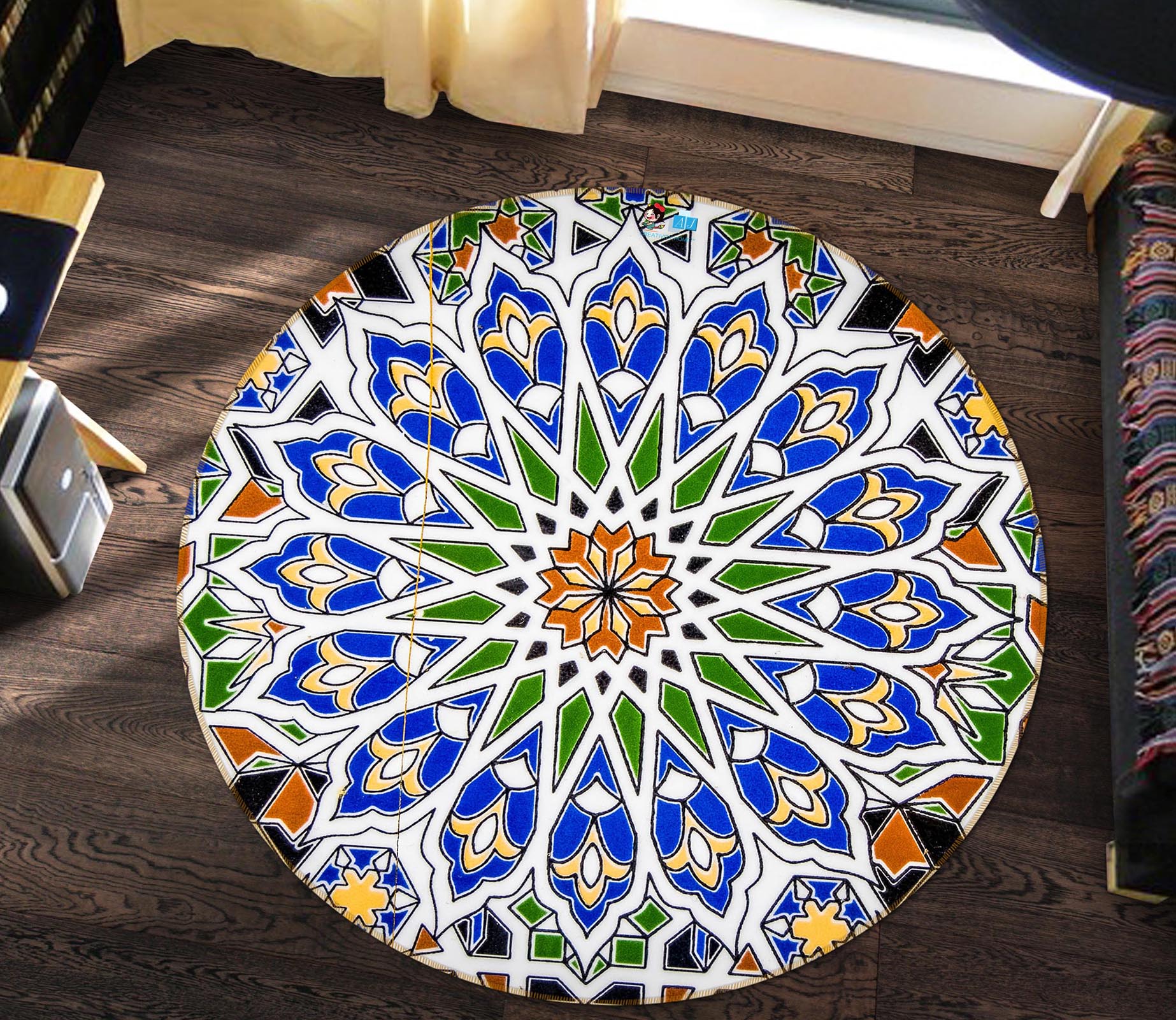 3D Porcelain Pattern 72091 Round Non Slip Rug Mat