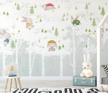 3D Pink Rabbit Tree WC718 Wall Murals