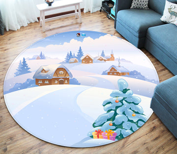 3D Snowfield 65227 Christmas Round Non Slip Rug Mat Xmas