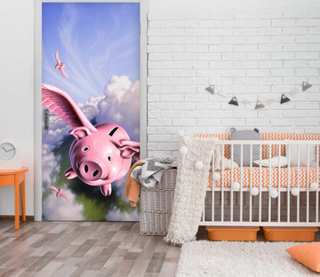 3D Clouds Pink Flying Pig 112146 Jerry LoFaro Door Mural