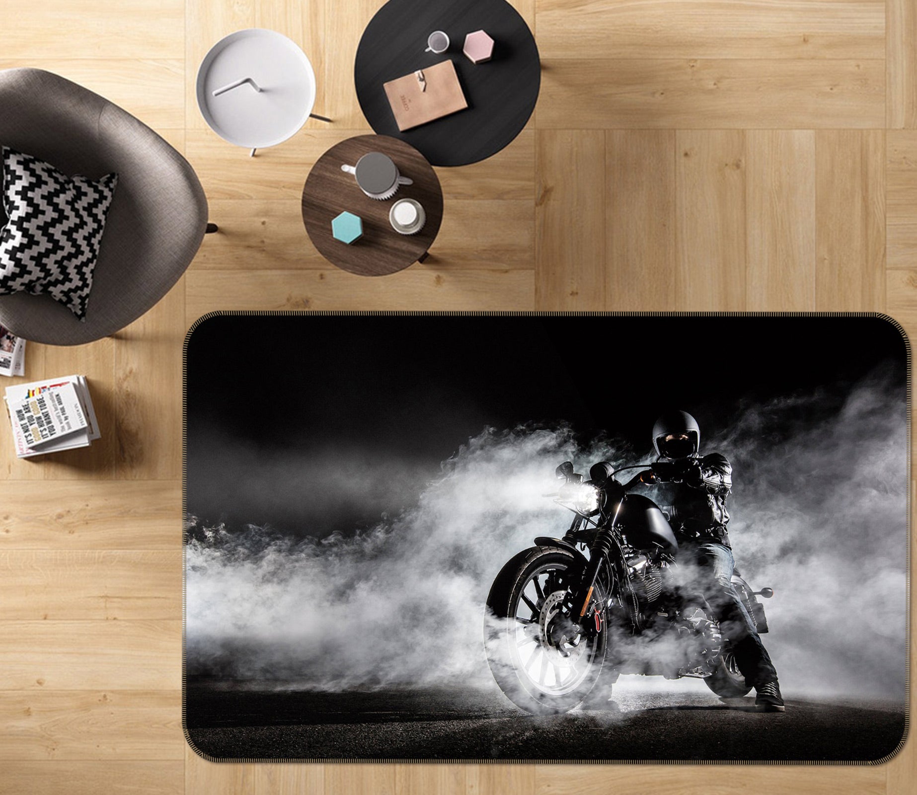 3D Black Motorcycle 67232 Vehicle Non Slip Rug Mat