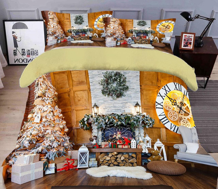 3D House Fireplace 45159 Christmas Quilt Duvet Cover Xmas Bed Pillowcases
