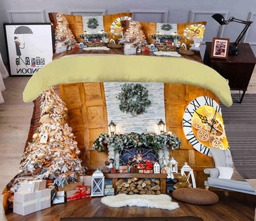 3D House Fireplace 45159 Christmas Quilt Duvet Cover Xmas Bed Pillowcases